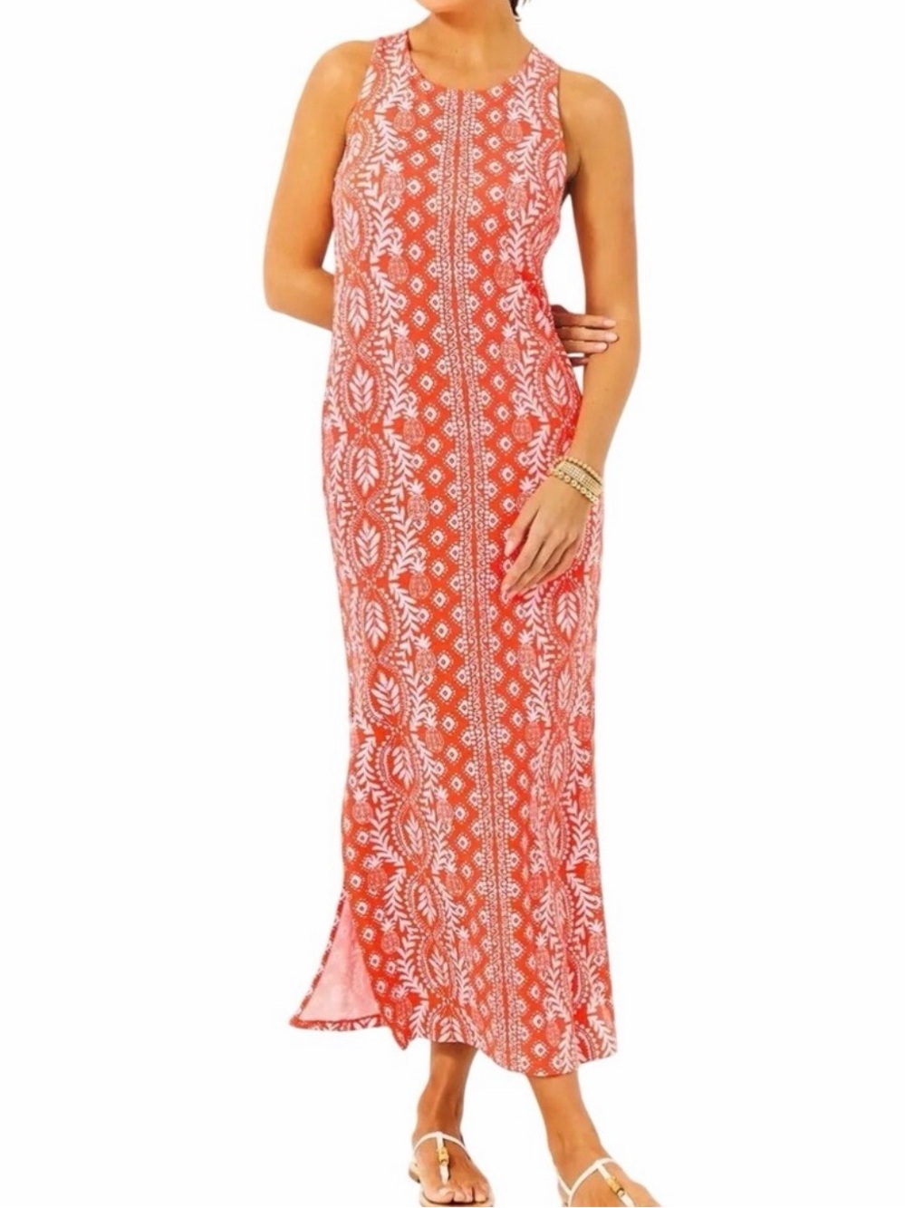 Lilly Pulitzer NWT Ulla Maxi Built-In-Bra Dress in orange/white pattern size XL - Picture 5 of 10